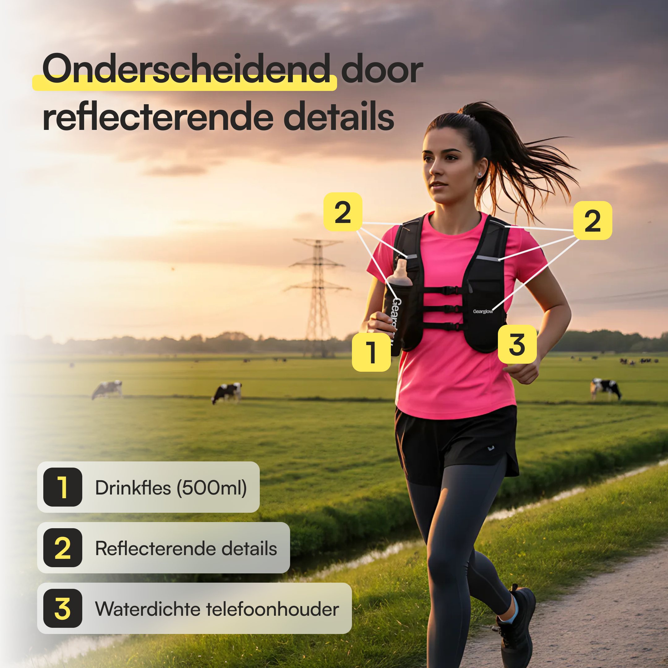 Reflecterend Hardloopvest met 500ml Knijpfles
