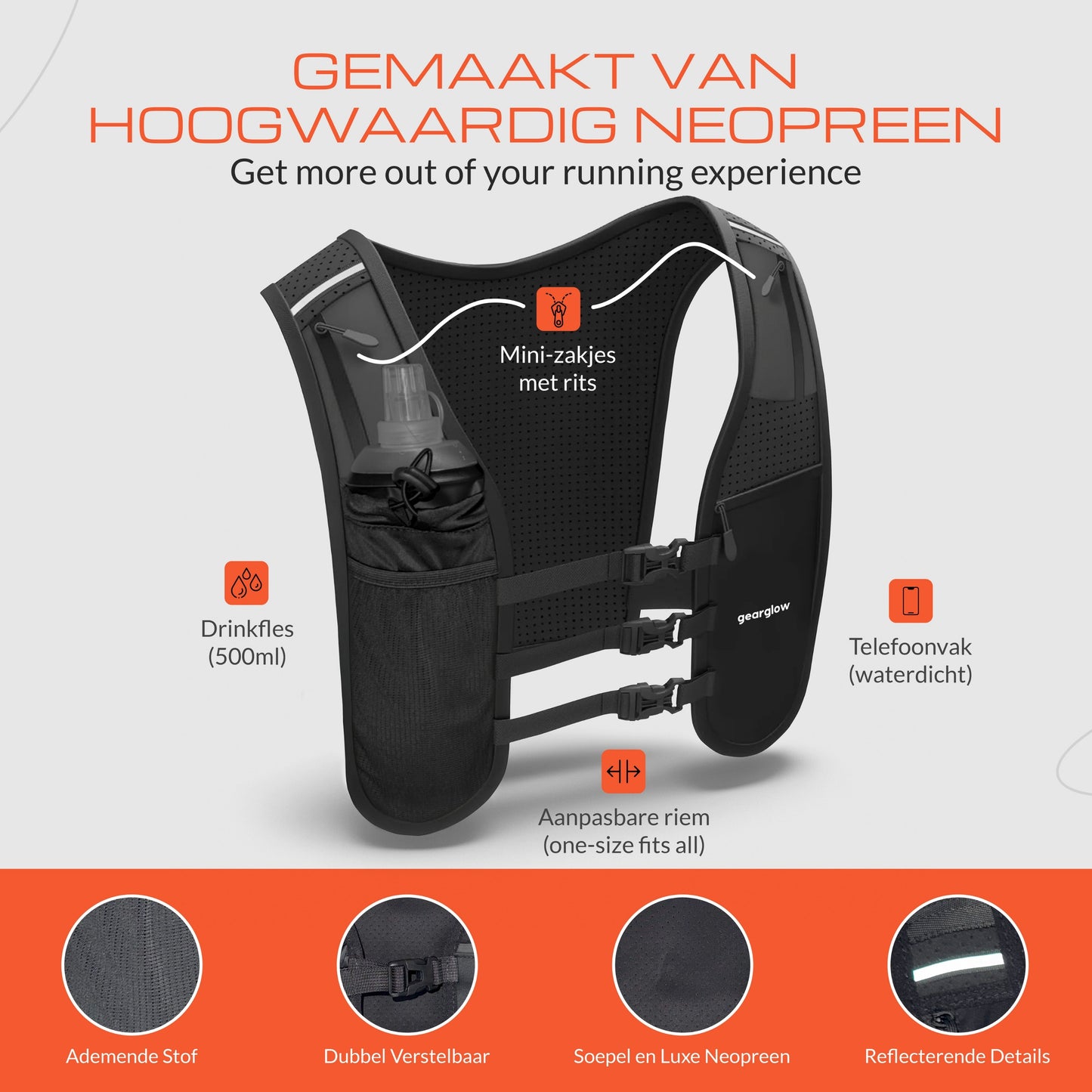 Reflecterend Hardloopvest met 500ml Knijpfles