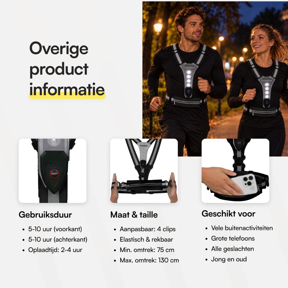 LED Hardloopvest met Verlichting - Zwart