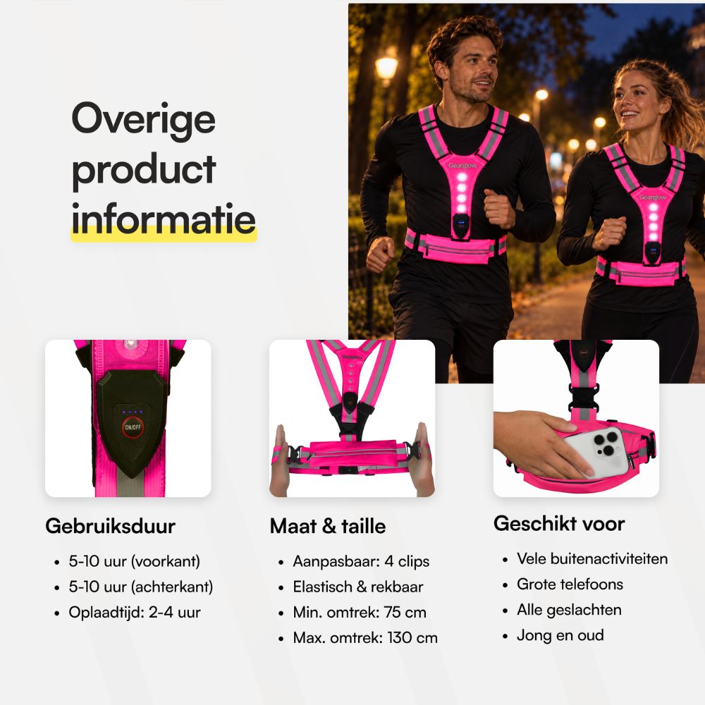 LED Hardloopvest met Verlichting - Roze